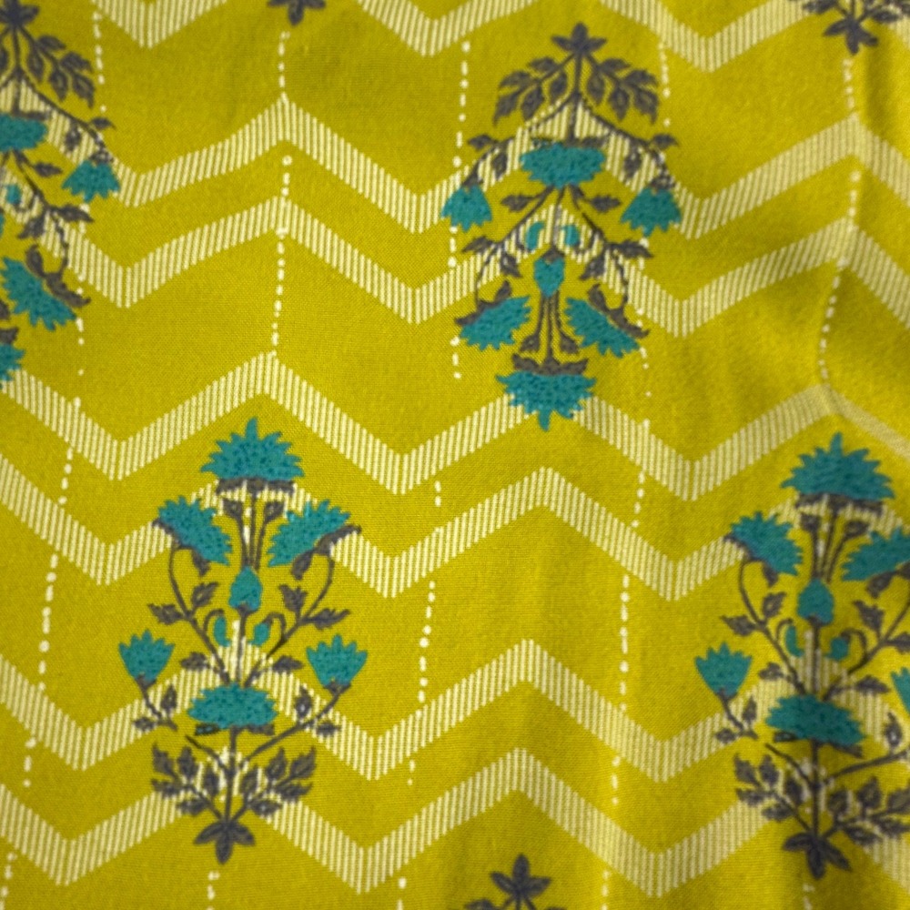 Avaasa Yellow Floral Chevron Kurti Tunic Dress XXL Lagenlook Roll Sleeve Boho - Picture 14 of 16